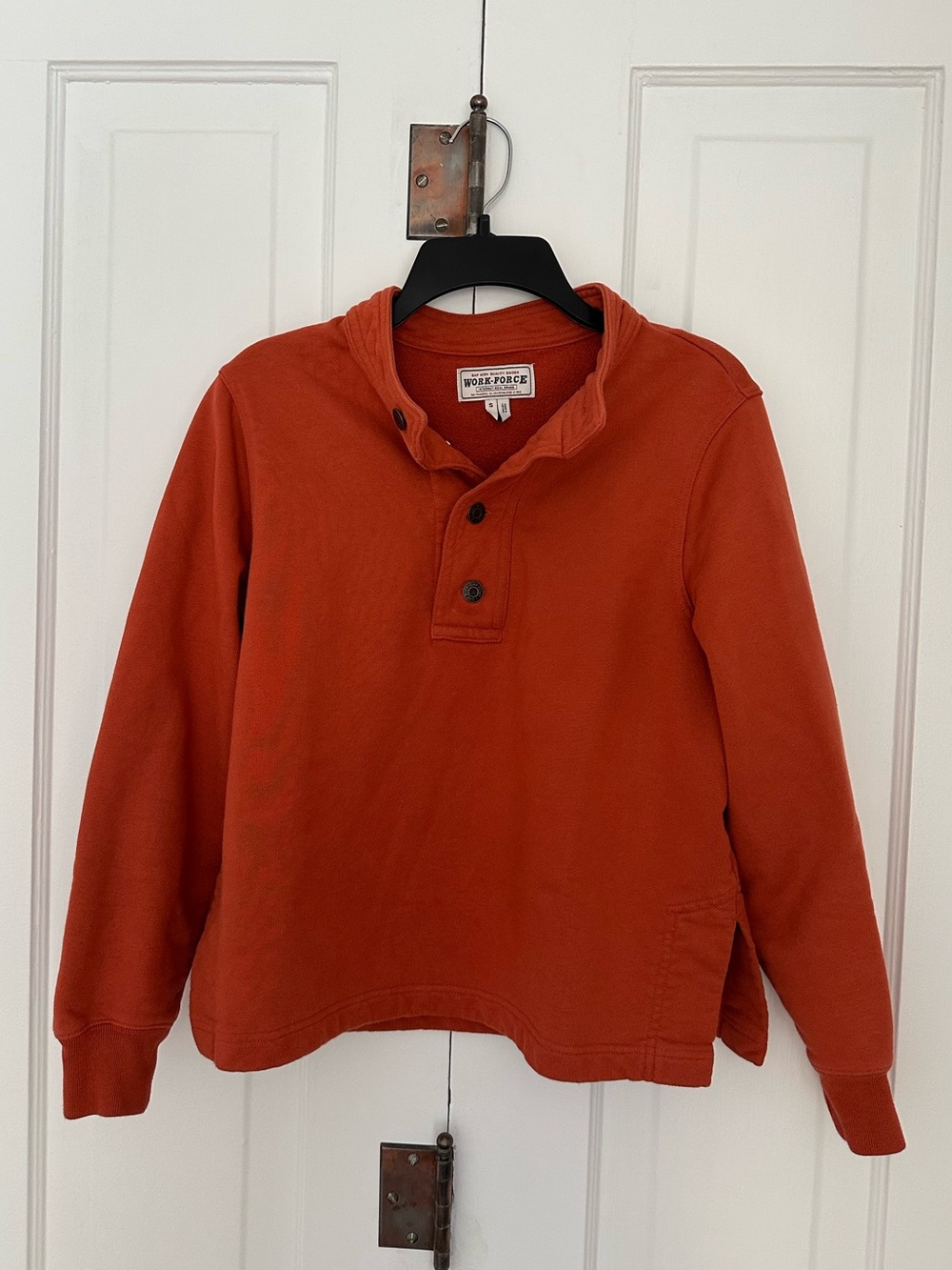 Vintage GAP Work-Force Burnt Orange Long Sleeve Henley Stye Pullover Hoodie Sz S